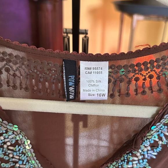 Pon Wow 100% Silk Chiffon Beaded Top – Size 16W 🌟 - Picture 4 of 11